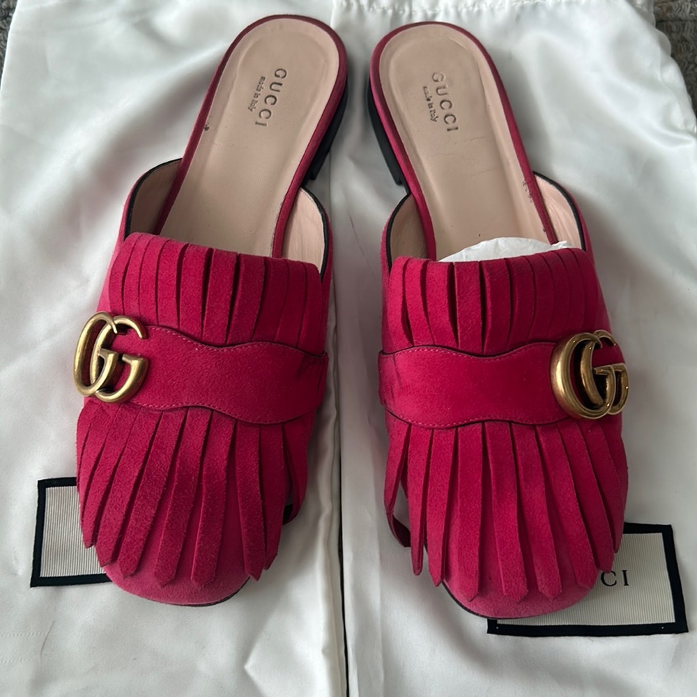 Gucci pink suede marmont slippers - authentic